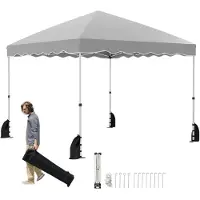 Goplus Faltpavillon 3 x 3 m, wasserbeständiger Gartenpavillon mit 4 Windseile, 8 Heringe & 4 Sandsäcke, Partyzelt mit Rolltasche, Grau