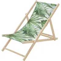 ECD-Germany Liegestuhl klappbar Palme Grün-Weiß aus Holz Sonnenliege mit 3-Fach verstellbarer Rückenlehne Strandliege für Garten Balkon Terrasse