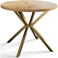 Alpi Möbel Alpi Moebel, Runder Esstisch Loft Liten, Modern Ausziehbarer Tisch 100-180 cm, Hellbraun mit Gold Metallbeinen