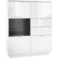 Vladon Highboard Sideboard Metro, Germany, Korpus in Weiß Hochglanz / Fronten in Weiß Hochglanz mit Einsatz in Schwarz Hochglanz