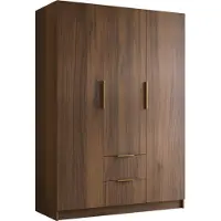 Mirjan 24 Kleiderschrank Calwi I 150, Schlafzimmer, Drehtürenschrank, mit Kleiderstange, Modern, Garderobenschrank, Metallgriffe (Farbe: Nuss Warmia + Gold)