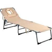 KOMFOTTEU Sonnenliege, klappbarer Liegestuhl mit verstellbaren Rückenlehne, Loch für Gesicht und Kissen, Strandliege, 194cm x 60cm x 36cm (Beige)