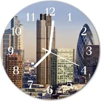 Tulup Glasuhr Wanduhr Küchenuhr Echt-Glas 30fi cm Skyline mehrfarbig