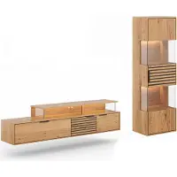 Feldmann-Wohnen Wohnwand Tirano Wohnzimmer-Set Massivholz geölt Ausführung wählbar,Hängevitrine, Lowboard,Eiche Natur / Absetzung Lamellen