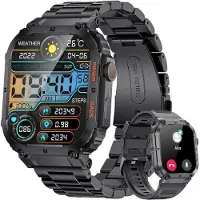 JUNG LIGE Smartwatch Herren Fitnessuhr, mit Bluetooth Smartwatch (4,98 cm/1,96 Zoll) Telefon Funktion, 100+ Trainingsmodi, mit Android )