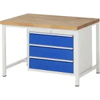 RAU Werkbank mit 3 XL Schubladen - Vollauszug - 180:3 - 840 x 1.250 x 900 mm (HxBxT) - Traglast 1.250 kg - Buche
