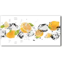 Tulup Wanduhr aus Glas – 60x30 cm - Glasbild - Glasuhr - Gehärtetes Glas - weisse-zeiger - Zitrone und Wasser
