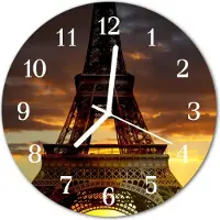 Tulup Glasuhr Wanduhr Küchenuhr Echt-Glas 30fi cm Eiffelturm Paris mehrfarbig