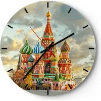ARTTOR Wanduhr - Rund - Glasuhr - Russland moskau kathedrale rotes quadrat - 30x30cm - Schleichendes Uhrwerk - Lautlos - zum Aufhängen bereit - Dekoration Modern - Wanddekoration aus Glas - C3AR30x30-2821