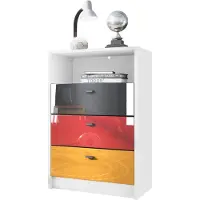Vladon Kommode Pino V2 Deutschland Flagge, Germany, Anrichte mit 3 Schubladen, Korpus Weiß matt, Fronten Schwarz, Rot & Gold Hochglanz (56 x 86,5 x 36 cm)