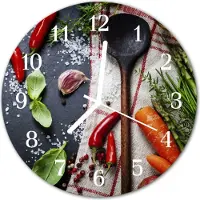 Tulup Glasuhr Wanduhr Küchenuhr Echt-Glas 30fi cm Gewürze mehrfarbig