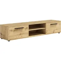 Lomadox Wohnzimmer Lowboard mit 190 cm Breite, Eiche mit schwarzen Griffen, mit 2 offenen Fächern & 2 Klappen - MOLLERUSA-132