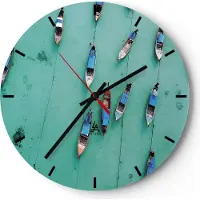 ARTTOR Wanduhr - Rund - Glasuhr - Boote mit Luft - 40x40cm - Schleichendes Uhrwerk - Lautlos - zum Aufhängen bereit - Dekoration Modern - Wanddekoration aus Glas - C3AR40x40-4362