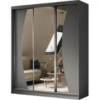 Masseno Schiebetürenschrank VOCE 180 cm Kleiderschrank Schlafzimmer Schrank 3-türig mit Spiegel Grau