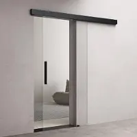 Doporro Glasschiebetür komplettset Softclose 77,5 x 205cm Schiebetür mit ESG 15mm Wandabstand Zimmertür Glas Klarglas mit Stangengriff Schwarz