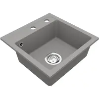 VBChome Granitspüle 44 x 44 cm Grau Einzelbecken Einbauspüle Gesprenkelt Pflegeleichtes Spülbecken mit Siphon Ideal für kleine Küchen