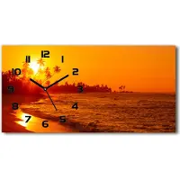 Tulup Wanduhr aus Glas – 60x30 cm - Glasbild - Glasuhr - Gehärtetes Glas - schwarze-zeiger - Sonnenuntergang am Strand