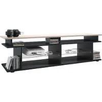 Vladon TV Board Movie V3 Game On 138,5 x 39 x 37,5 cm , Korpus in Schwarz matt, Game Aufsatz in Sandgrau Hochglanz