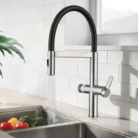 Homelody 304 Edelstahl Küchenarmatur, Ausziehbarer Auszug, Magnetisch, Filterfunktion, 2 Strahlarten, 360° Drehbar, Kaltstart-Ventil, für Doppelspülen