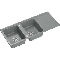 Quadron Spülbecken NEAL 121 Granitspüle Küche, Größe: 116 x 50 x 20,5 cm, Farbe: Grau, Küchenspüle, 2 Beckenspüle Küchenspüle mit Siphon