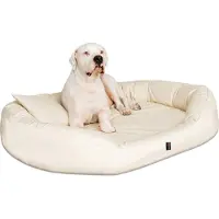 Tierlando Orthopädisches Hundebett SAMMY | Robuster Polyester | Dicke Umrandung - Größe: 140x105cm | Farbe: 05 Creme