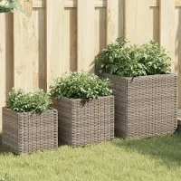 vidaXL Langlebige Pflanzkübel 3 Stk. Grau Poly Rattan Pflanzkübel Möbel2440333