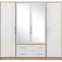 Masseno Drehtürenschrank VANO 200/190/56cm 4-türig mit Spiegel Weiß