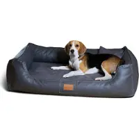 Tierlando MADDOX VIP Orthopädisches Hundebett VISCO Velours Kunstleder S - XXL - Größe: 120x85cm | Farbe: 02 Graphit