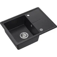 Quadron Spülbecken 1-Becken Spüle | Größe: 60 x 45 x 18,5 cm | TONY 116 | Küchenspüle Granitspüle aus GraniteQ mit Siphon | Black dotted & Stahl