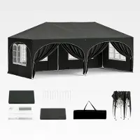 Markenlos Faltpavillon 3x6 m mit 6 Seitenwänden, wasserabweisend und UV-Schutz 50+, höhenverstellbar, mit Tragetasche, für Garten und Camping, Grau