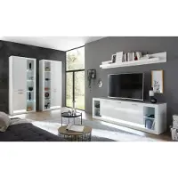 Lomadox Wohnwand Set im zeitlosen Design MAILAND-61 Hochglanz weiß, LED-Beleuchtung, B/H/T: 358/198/37-43cm