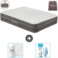 OEM Zweipersonen-Luftbett - 152 x 203 x 36 cm - Braun - Mit Pumpe - Inklusive Bettwäsche und Reparaturset