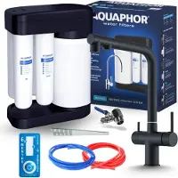 ARI Wasserfilter Set Morion mit 3-Wege Küchenarmatur Venom 2, ausziehbare Brause, 360° schwenkbar, Schwarz