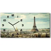 Tulup Wanduhr aus Glas – 60x30 cm - Glasbild - Glasuhr - Gehärtetes Glas - schwarze-zeiger - Eiffelturm Paris