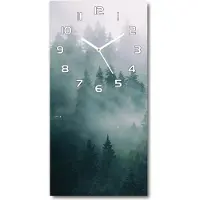 Tulup Wanduhr aus Glas – 30x60 cm - Glasbild - Glasuhr - Gehärtetes Glas -Nebel über dem Wald