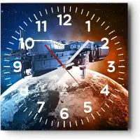 ARTTOR Wanduhr - Quadrat - Glasuhr - Kosmos Sputnik - 30x30cm - Schleichendes Uhrwerk - Lautlos - zum Aufhängen bereit - Dekoration Modern - Wanddekoration aus Glas - C4AC30x30-3597