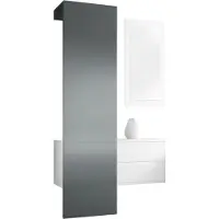 Vladon Garderobe Carlton Set 2, Germany, Garderobenset bestehend aus 1 Garderobenpaneel, 1 Schubkastenschrank und 1 Wandspiegel, Weiß matt/Graphit seidenmatt (105 x 193 x 35 cm)