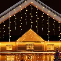 Peviasot 5M 360 LED Eisregen Eiszapfen Lichterkette mit 8 Modi Warmweiß Eisregen Eiszapfen Lichtervorhang mit Fernbedienung Garten Deko