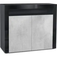Vladon Kommode Valencia, Germany, Sideboard mit 2 Türen und 1 offenem Fach, Schwarz matt/Beton Oxid Optik/Schwarz Hochglanz (108 x 92 x 40 cm)