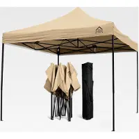 Markenlos Robuster Faltpavillon und Vorzelt, komplett wasserdicht, für einen schnellen Aufbau, 3 x 3 m erhältlich (Beige)