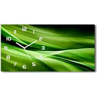 Tulup Wanduhr aus Glas – 60x30 cm - Glasbild - Glasuhr - Gehärtetes Glas - weisse-zeiger - Grüne Wellen Hintergrund