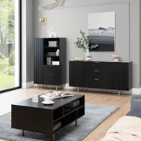 Lomadox Wohnmöbel Set matt schwarz NADOR-132 modern 3-teilig