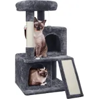 Yaheetech Kratzbaum Stabiler Katzenbaum 91 cm Katzenkratzbaum mit 2 Häuschen Sisal-Kratzstangen und Kuschelige Spielball Kletterbaum für Katzen, Dunkelgrau