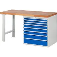 RAU Werkbank mit 8 XL Schubladen - Vollauszug - 60:3 / 90:3 / 120:1 / 150:1 - 840 x 1.500 x 700 mm (HxBxT) - Traglast 1.000 kg - Buche