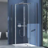 Doporro Duschkabine Fünfeckdusche 100x100x195cm Duschabtrennung inkl. 4cm flacher Duschtasse in Weiß und Ablaufgarnitur ESG-Sicherheitsglas Rav08K