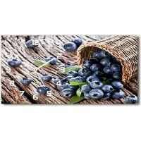 Tulup Wanduhr aus Glas – 60x30 cm - Glasbild - Glasuhr - Gehärtetes Glas - weisse-zeiger - Blaubeeren in einem Korb