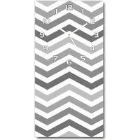 Tulup Wanduhr aus Glas – 30x60 cm - Glasbild - Glasuhr - Gehärtetes Glas -Grauer Zickzack