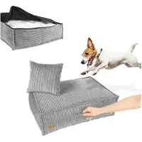 Ragi Hundebett 60x50 cm Hundematratze Hundekissen Hundesofa Tierbett Hundekorb Hundeliege Kuschelkissen Bezug abnehmbar Polstercord Grau
