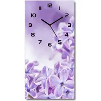 Tulup Wanduhr aus Glas – 30x60 cm - Glasbild - Glasuhr - Gehärtetes Glas -Lila Blumen