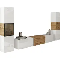 Mirjan 24 Wohnwand Berlin III, Stilvoll Wohnzimmer-Set, TV-Schrank, Modern Mediawand (Weiß / Weiß Hochglanz + Wotan Eiche, ohne Beleuchtung)